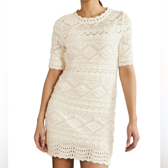 Boden Claudia Textured Knitted Dress In White 6 - Picture 1 of 9